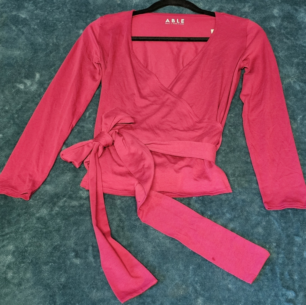 NEW Able Wrap Tie Long Sleeve Blouse in Wine size Small